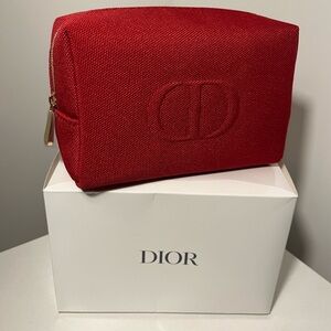 Authentic Dior Beauty Red Pouch / Cosmetic Makeup Toiletry Bag Limited Edition